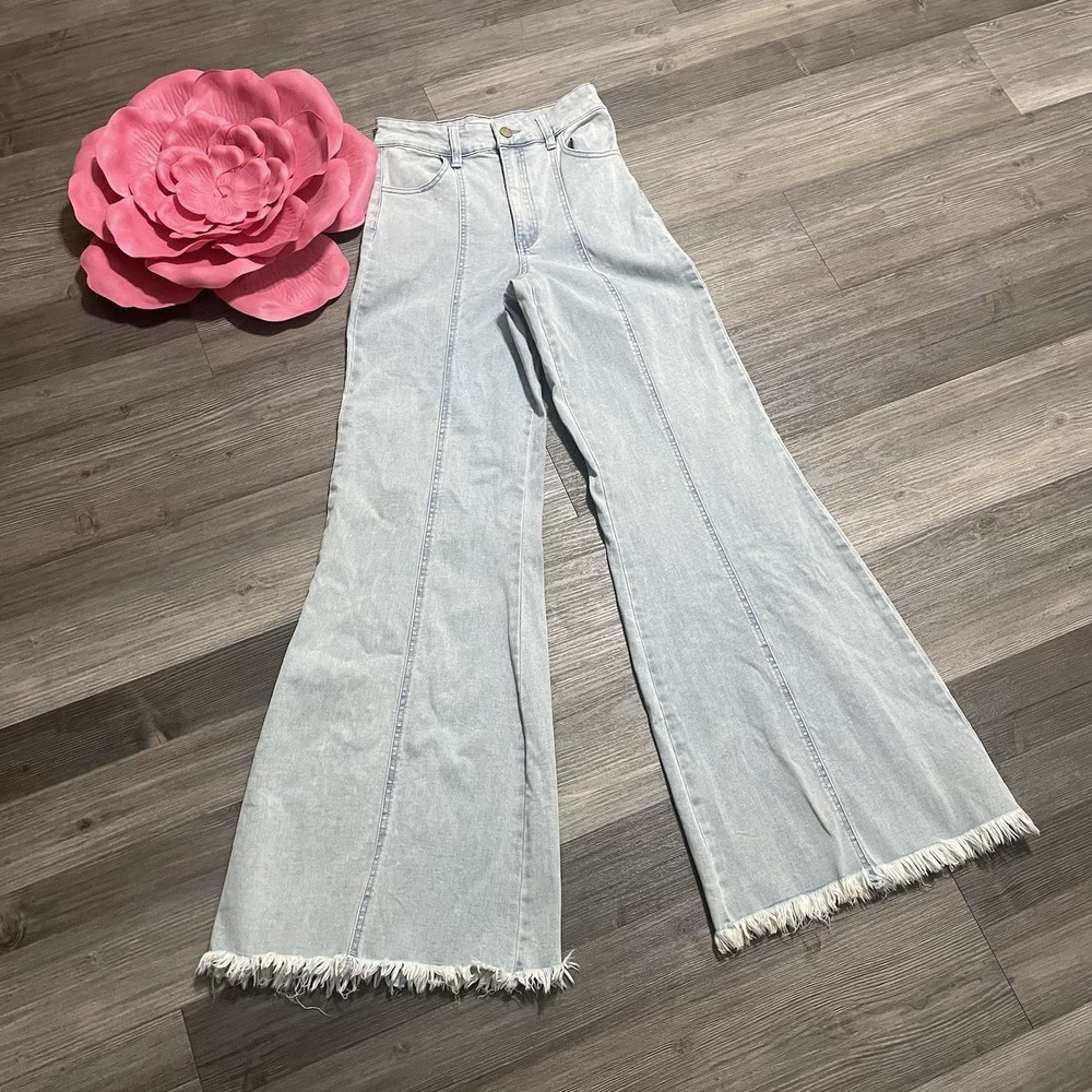 SHOW ME YOUR MUMU Sz 27 Ashbury Glacier Blue Denim‎ Wide Leg Jeans Western Boho - Picture 6 of 16